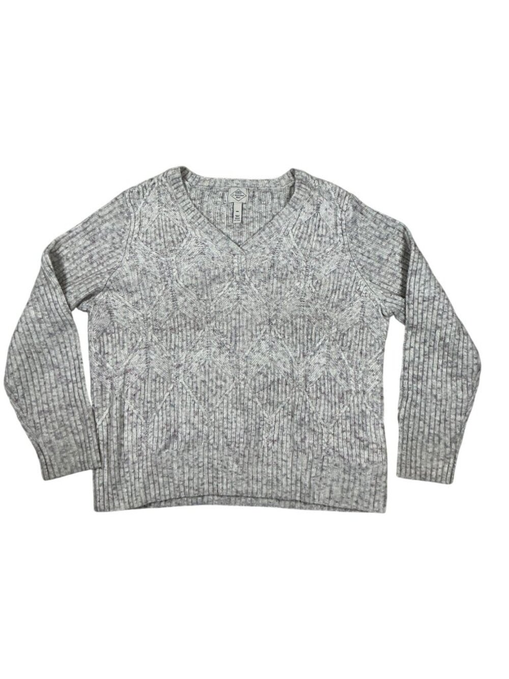 St. John’s Bay Women’s Marled Beige Cable Knit V-Neck Sweater | Size XXL